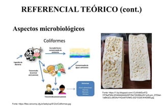 REFERENCIAL TEÓRICO (cont.)
Aspectos microbiológicos
Fonte: https://files.cercomp.ufg.br/weby/up/912/o/Coliformes.jpg
Fonte: https://1.bp.blogspot.com/-CL4XdkEsnFQ
/YF8wFNALIZI/AAAAAAAA5fY/8aTZk0t6licjXh1pXLpm_07Dtwt-
1aBkQCLcBGAsYHQ/s975/IMG-20210326-WA0069.jpg
 