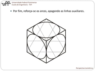 Universidade Federal Fluminense
Escola de Engenharia - TDT
 Por fim, reforça-se os arcos, apagando as linhas auxiliares.
Perspectiva Isométrica
 