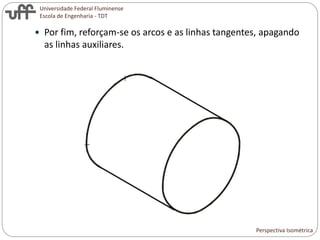 Universidade Federal Fluminense
Escola de Engenharia - TDT
 Por fim, reforçam-se os arcos e as linhas tangentes, apagando
as linhas auxiliares.
Perspectiva Isométrica
 
