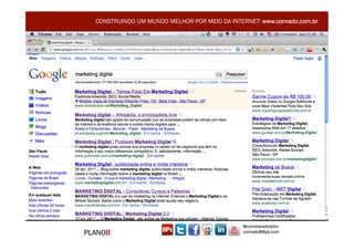 CONSTRUINDO UM MUNDO MELHOR POR MEIO DA INTERNET: www.conrado.com.br




                                               @conradoadolpho
PLANOB                                         conrado@8ps.com
 