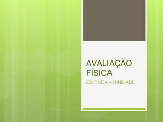 AVALIAÇÃO
FÍSICA
ED. FÍSICA – I UNIDADE
 