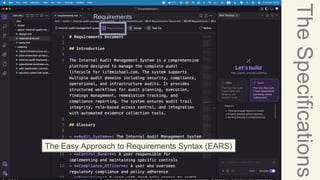 The
Specifications
Requirements
The Easy Approach to Requirements Syntax (EARS)
 