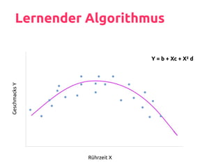 Lernender Algorithmus
Rührzeit X
GeschmacksY
Y = b + Xc + X² d
 