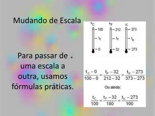 Mudando de Escala
Para passar de
uma escala a
outra, usamos
fórmulas práticas.
 