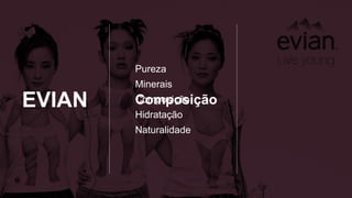 EVIAN
Pureza
Minerais
Composição
Hidratação
Naturalidade
Composição
 