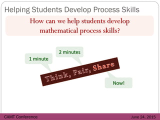Helping Students Develop Process Skills
CAMT Conference June 24, 2015
1 minute
How can we help students develop
mathematic...
