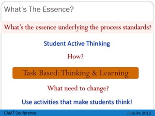 What’s The Essence?
CAMT Conference June 24, 2015
Task Based:Thinking & Learning
What’s the essence underlying the process...