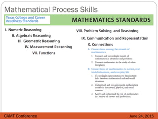 Mathematical Process Skills
CAMT Conference June 24, 2015
;
;
;
 
