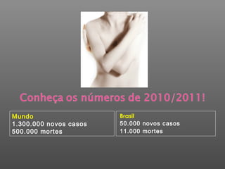 Mundo                   Brasil
1.300.000 novos casos   50.000 novos casos
500.000 mortes          11.000 mortes
 