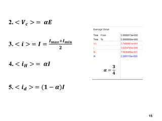 15
2. < 𝑽𝒄 > = 𝜶𝑬
3. < 𝒊 > = 𝑰 =
𝑰𝒎𝒂𝒙+𝑰𝒎𝒊𝒏
𝟐
4. < 𝒊𝑯 > = 𝜶𝑰
5. < 𝒊𝒅 > = (𝟏 − 𝜶)𝑰
𝜶 =
𝟑
𝟒
 