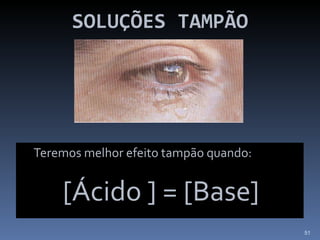 SOLUÇÕES TAMPÃO Teremos melhor efeito tampão quando: [Ácido ] = [Base] 