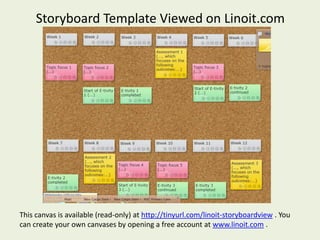 Storyboard Template Viewed on Linoit.com




This canvas is available (read-only) at http://tinyurl.com/linoit-storyboardview . You
can create your own canvases by opening a free account at www.linoit.com .
 