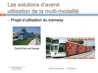 Les solutions d’avenir
utilisation de la multi-modalité
18



Projet d’utilisation du tramway

CarGoTram de Dresde

Jérôme Libeskind

17/10/2013

 