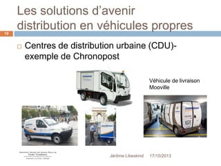 Les solutions d’avenir
distribution en véhicules propres
19



Centres de distribution urbaine (CDU)exemple de Chronopost
Véhicule de livraison
Mooville

Jérôme Libeskind

17/10/2013

 