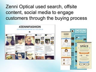 Zenni Optical used search, offsite
content, social media to engage
customers through the buying process
 