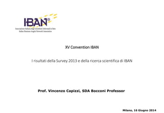 XV Convention IBAN
I risultati della Survey 2013 e della ricerca scientifica di IBAN
Milano, 16 Giugno 2014
Prof. Vincenzo Capizzi, SDA Bocconi Professor
 