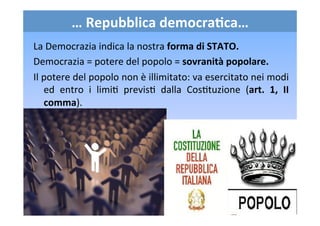 La	
  Democrazia	
  indica	
  la	
  nostra	
  forma	
  di	
  STATO.	
  
Democrazia	
  =	
  potere	
  del	
  popolo	
  =	
 ...