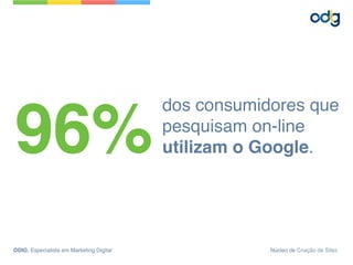 96%
dos consumidores que  
pesquisam on-line  
utilizam o Google.
ODIG, Especialista em Marketing Digital Núcleo de Criação de Sites
 
