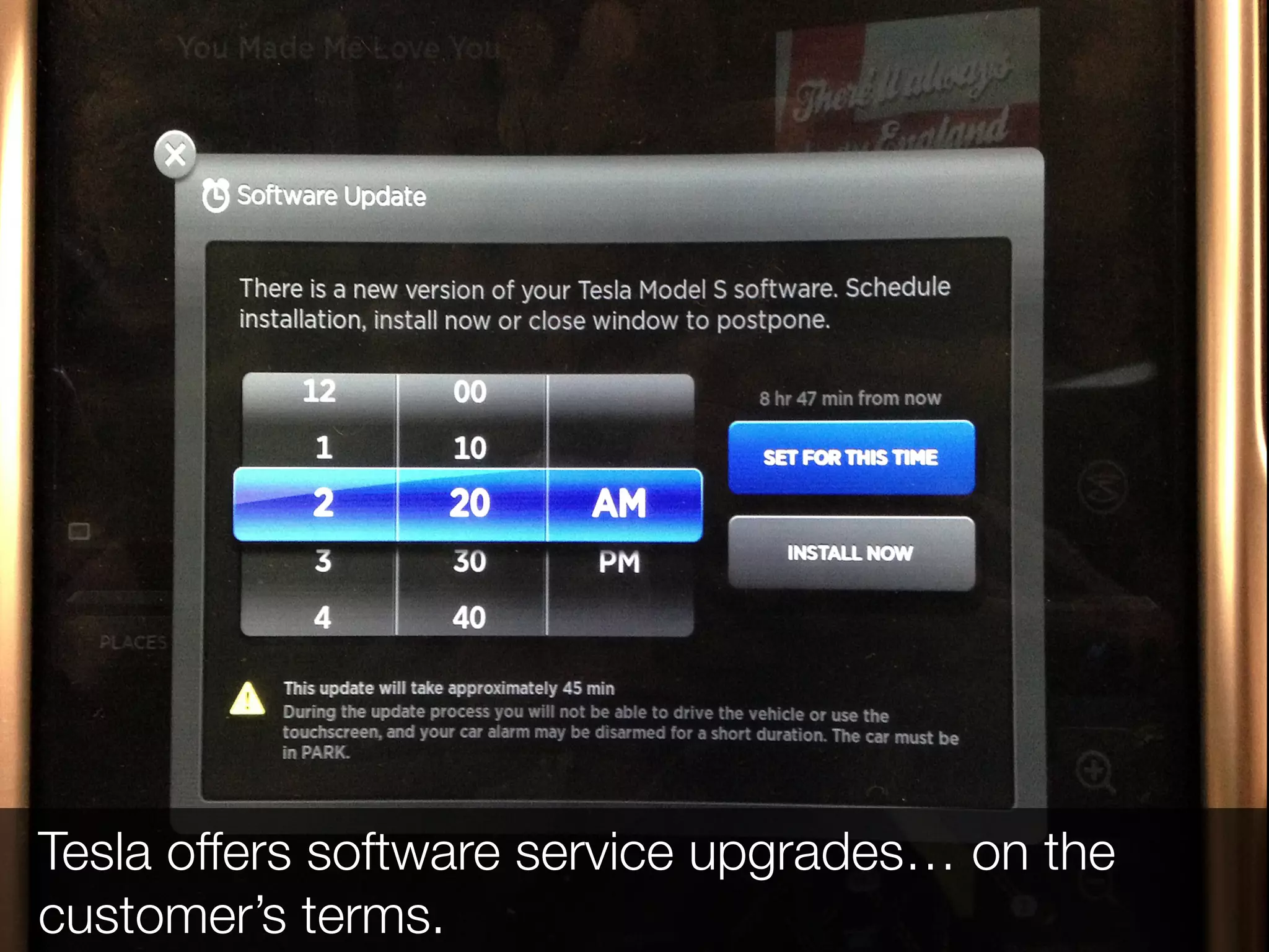 Tesla offers software service upgrades… on the
customer’s terms.
 
