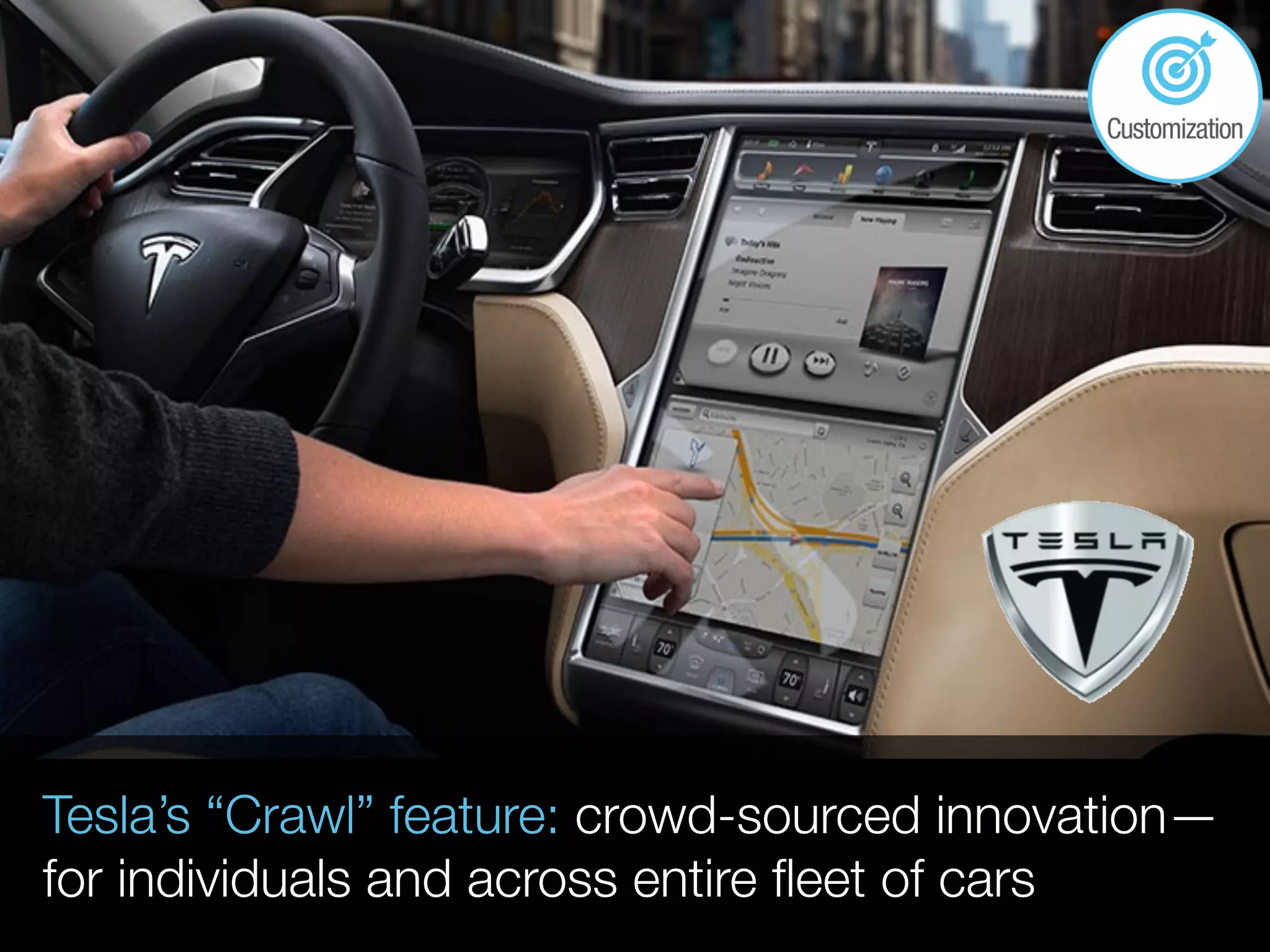 Tesla’s “Crawl” feature: crowd-sourced innovation—
for individuals and across entire ﬂeet of cars
 