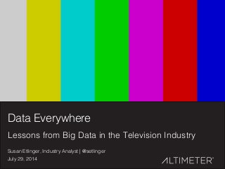 1!
Data Everywhere!
Lessons from Big Data in the Television Industry!
Susan Etlinger, Industry Analyst | @setlinger!
July 29, 2014!
 