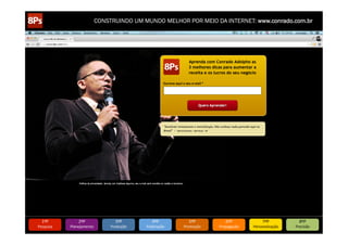 CONSTRUINDO UM MUNDO MELHOR POR MEIO DA INTERNET: www.conrado.com.br

1ºP	
  

Pesquisa	
  

2ºP	
  

Planejamento	
  

3ºP	
  

Produção	
  

4ºP	
  

Publicação	
  

5ºP	
  

Promoção	
  

6ºP	
  

Propagação	
  

7ºP	
  

Personalização	
  

8ºP	
  

Precisão	
  

 