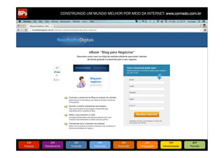 CONSTRUINDO UM MUNDO MELHOR POR MEIO DA INTERNET: www.conrado.com.br

1ºP	
  

Pesquisa	
  

2ºP	
  

Planejamento	
  

3ºP	
  

Produção	
  

4ºP	
  

Publicação	
  

5ºP	
  

Promoção	
  

6ºP	
  

Propagação	
  

7ºP	
  

Personalização	
  

8ºP	
  

Precisão	
  

 