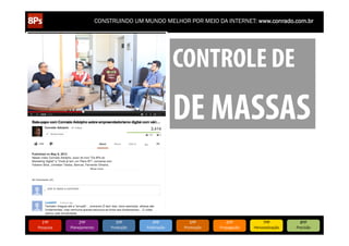 CONSTRUINDO UM MUNDO MELHOR POR MEIO DA INTERNET: www.conrado.com.br

CONTROLE DE

DE MASSAS

1ºP	
  

Pesquisa	
  

2ºP	
  

Planejamento	
  

3ºP	
  

Produção	
  

4ºP	
  

Publicação	
  

5ºP	
  

Promoção	
  

6ºP	
  

Propagação	
  

7ºP	
  

Personalização	
  

8ºP	
  

Precisão	
  

 