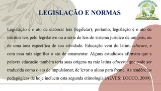 SLIDES DE AULA - LEGISLAÇÃO E ORGANIZAÇÃO DAEDUCAÇÃO BRASILEIRA.pptx