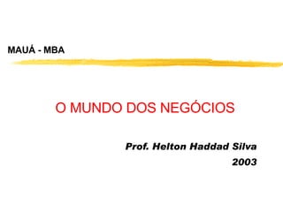 MAUÁ - MBA Prof. Helton Haddad Silva   2003 O MUNDO DOS NEGÓCIOS 