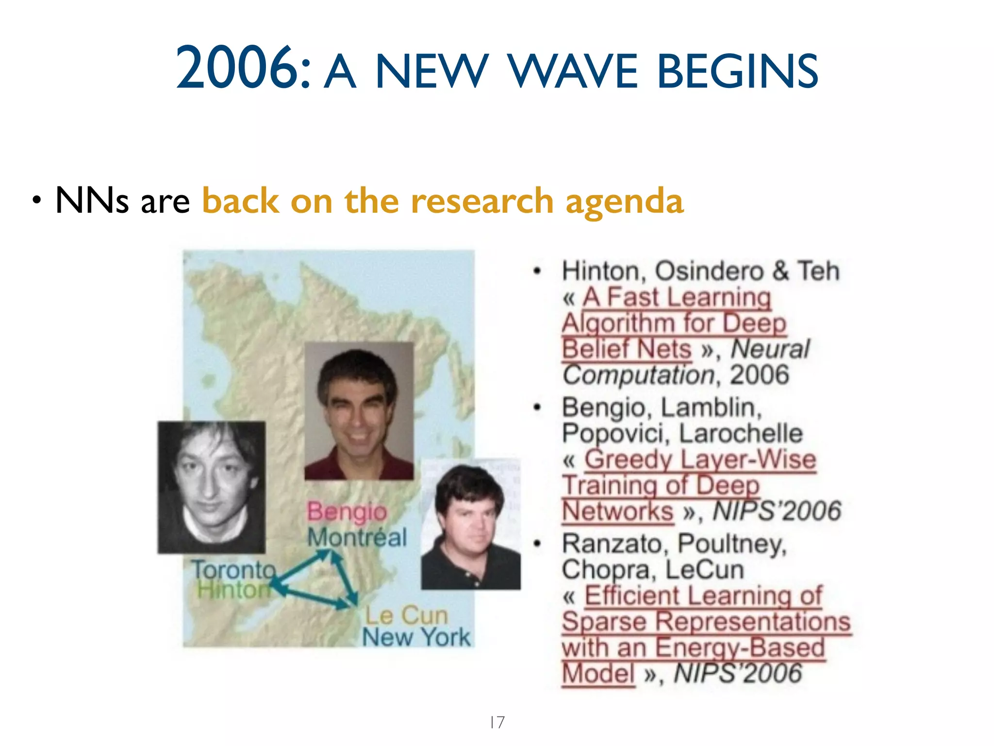 • NNs are back on the research agenda
17
2006: A NEW WAVE BEGINS
 
