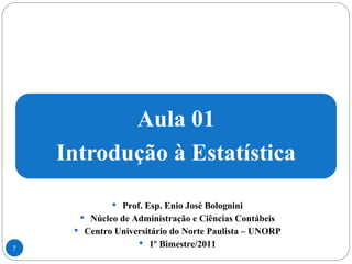 Prof. Esp. Enio José Bolognini Núcleo de Administração e Ciências Contábeis Centro Universitário do Norte Paulista – UNORP 1º Bimestre/2011 