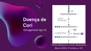 Doença de
Cori
Glicogenose tipo III
Fonte: Marzzoco e Torres. Bioquímica
Básica (2015). 4ª edição, p. 187.
 