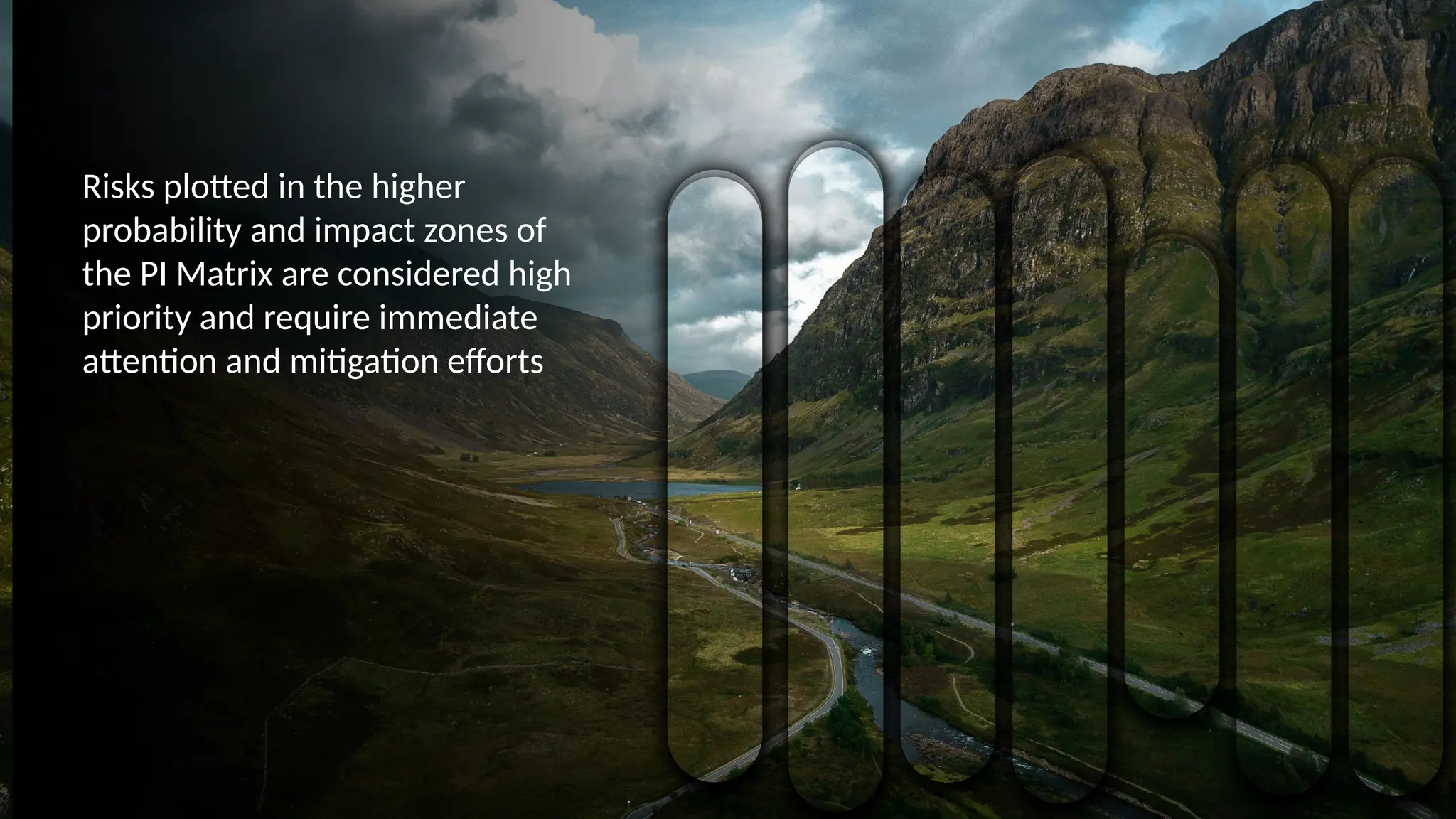 Risks plotted in the higher
probability and impact zones of
the PI Matrix are considered high
priority and require immediate
attention and mitigation efforts
 
