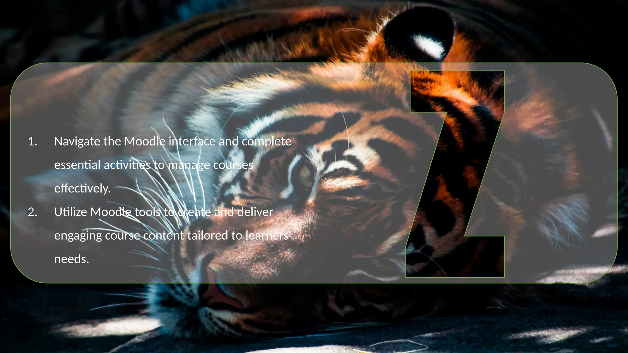 1. Navigate the Moodle interface and complete
essential activities to manage courses
effectively.
2. Utilize Moodle tools to create and deliver
engaging course content tailored to learners'
needs.
 
