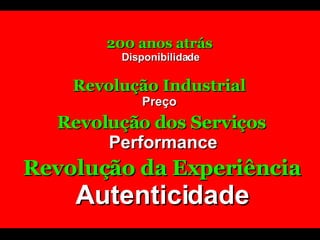 200 anos atrás   Disponibilidade Revolução Industrial Preço Revolução dos Serviços   Performance Revolução da Experiência ...