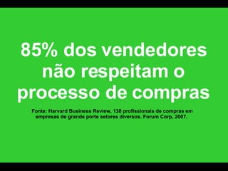 85% dos vendedores não respeitam o processo de compras Fonte: Harvard Business Review, 138 profissionais de compras em emp...