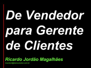 De Vendedor para Gerente de Clientes Ricardo Jordão Magalhães ricardom@bizrevolution.com.br 