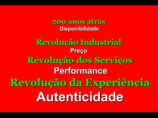 200 anos atrás   Disponibilidade Revolução Industrial Preço Revolução dos Serviços   Performance Revolução da Experiência Autenticidade 