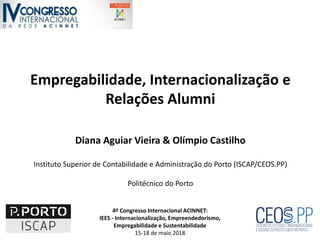 Empregabilidade, Internacionalização e
Relações Alumni
Diana Aguiar Vieira & Olímpio Castilho
Instituto Superior de Contab...