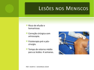 OSTEOPENIAS E
                                            OSTEOPOROSE
   É a perda de massa óssea provocada pelo decréscimo
    rápido do estrogênio e progesterona, influenciando
    diretamente na atividade osteoblástica normal.
   Sabemos que com a chegada da menopausa nas mulheres,
    os níveis hormonais decrescem rapidamente, em torno de
    5 a 10 anos após sua instalação. Nos homens os níveis de
    hormônios sexuais diminuem em faixa etária mais elevada,
    em torno dos 65 anos, e esse fato é responsável pela
    manutenção da massa óssea do sexo masculino.
   Na osteoporose, a massa óssea diminui, apesar de a
    estrutura permanecer aparentemente normal. Na
    senilidade, todos os seres humanos são acometidos pela
    perda de tecido ósseo (osteoporose primária). O termo
    osteoporose secundária é utilizado para designar esse
    processo quando ele inicia em faixa etária menor e
    apresenta um fator predisponente.
    PROF. VAGNER SÁ - SAVAGNER@IG.COM.BR
 