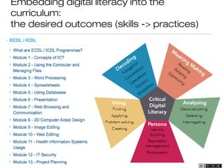 Embedding digital literacy into the
curriculum:
the desired outcomes (skills -> practices)
 