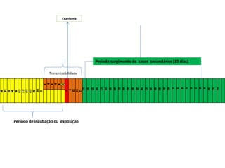 8
Exantema
Período de incubação ou exposição
Período surgimento de casos secundários (30 dias)
Transmissibilidade
 