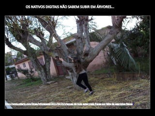 OS NATIVOS DIGITAIS NÃO SABEM SUBIR EM ÁRVORES...http://www.odiario.com/blogs/inforgospel/2011/05/25/criancas-de-hoje-estao-mais-fracas-por-falta-de-exercicios-fisicos/