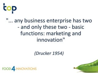 "... any business enterprise has two
- and only these two - basic
functions: marketing and
innovation"
(Drucker 1954)
 