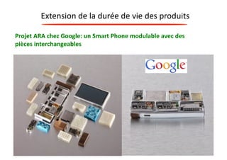 Extension 
de 
la 
durée 
de 
vie 
des 
produits 
Projet 
ARA 
chez 
Google: 
un 
Smart 
Phone 
modulable 
avec 
des 
pièces 
interchangeables 
 