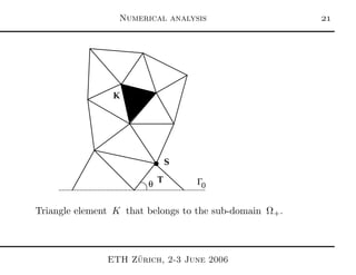 Numerical analysis 
S
0ΓTθ
K
Triangle element K that belongs to the sub-domain Ω+.
ETH Z¨urich, 2-3 June 2006
 