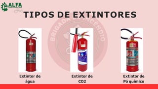 TIPOS DE EXTINTORES
Extintor de
água
Extintor de
CO2
Extintor de
Pó químico
 
