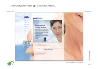 SLIDESETINTRA-FIRMOI.PPTX
Beiersdorf pioneered this type of innovation networks
- 7 -
http://pearlfinder.beiersdorf.com
 