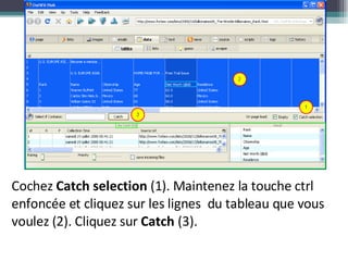 Cochez  Catch selection  (1). Maintenez la touche ctrl enfoncée et cliquez sur les lignes  du tableau que vous voulez (2). Cliquez sur  Catch  (3). 